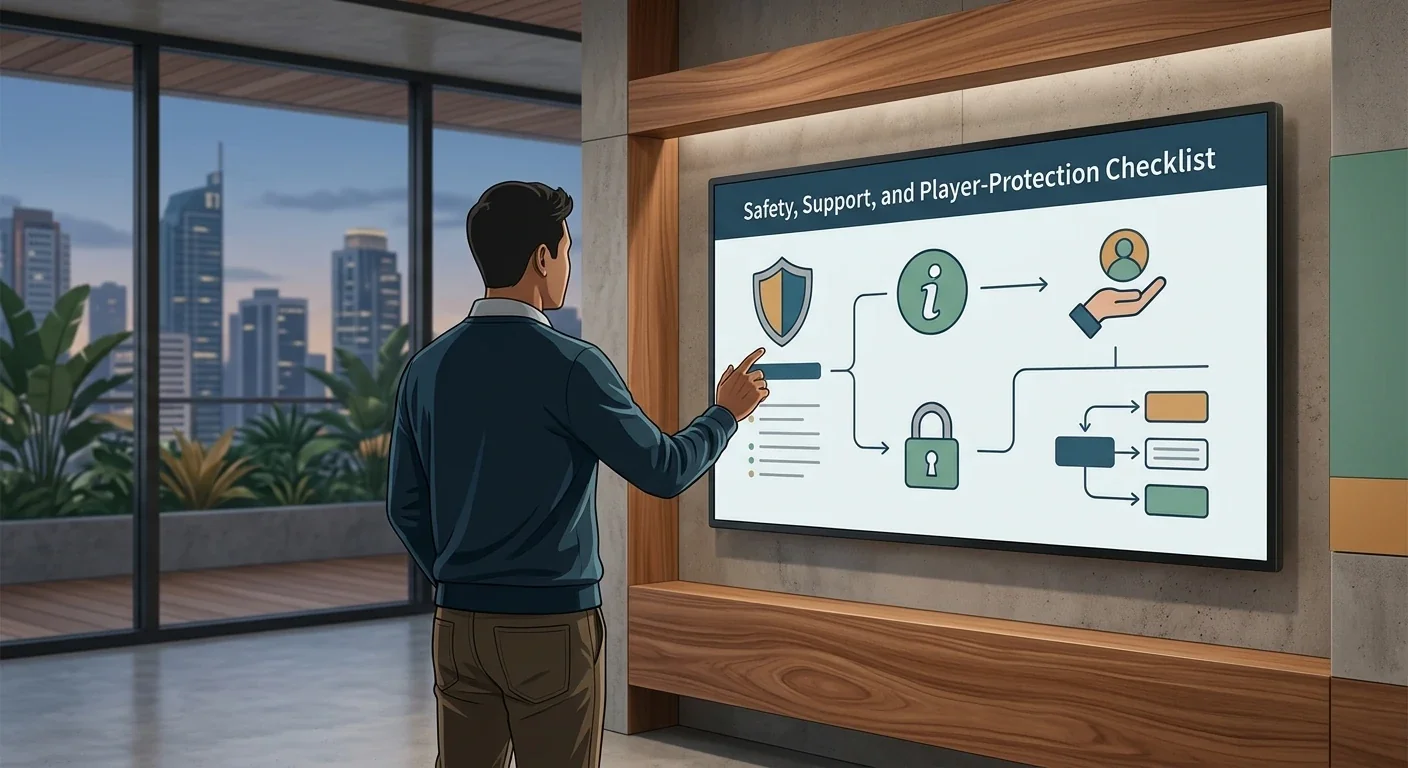 Player-protection checklist with secure wallet and support concepts